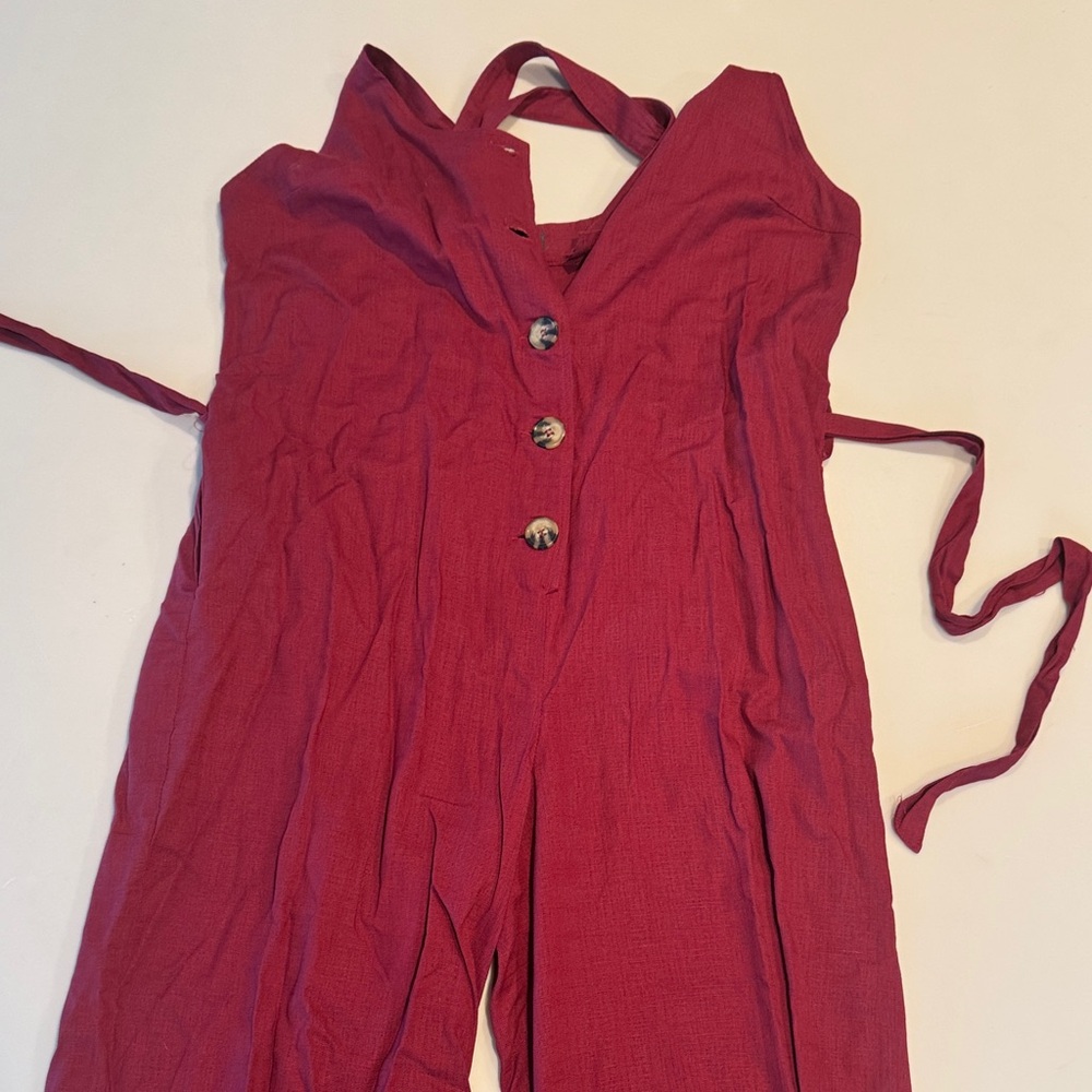 Modcloth Burgundy Jumpsuit with Button Accents